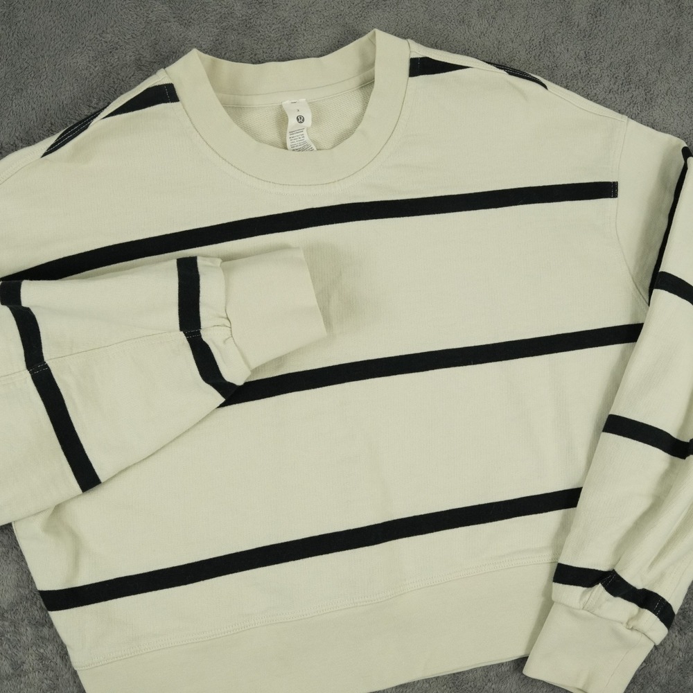 Lululemon Perfectly Oversized Cropped Crew Sweatshirt Women 2 Bone Black Striped